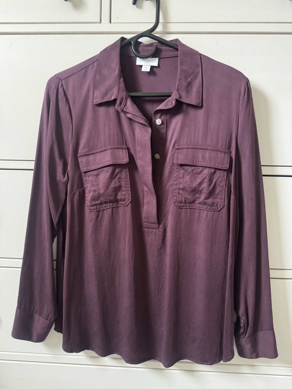 J Jill Silky Plum Button-Front Blouse Petite Small